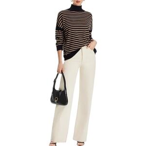 Majestic Filatures Organic Cotton Mock Neck Sweater Size XL Tan Black Stripe